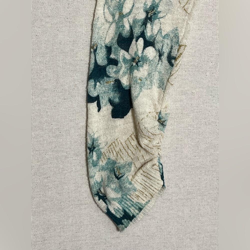 Anthropology lightweight blue-green floral cardigan with gold accents & pockets - Picture 5 of 5
